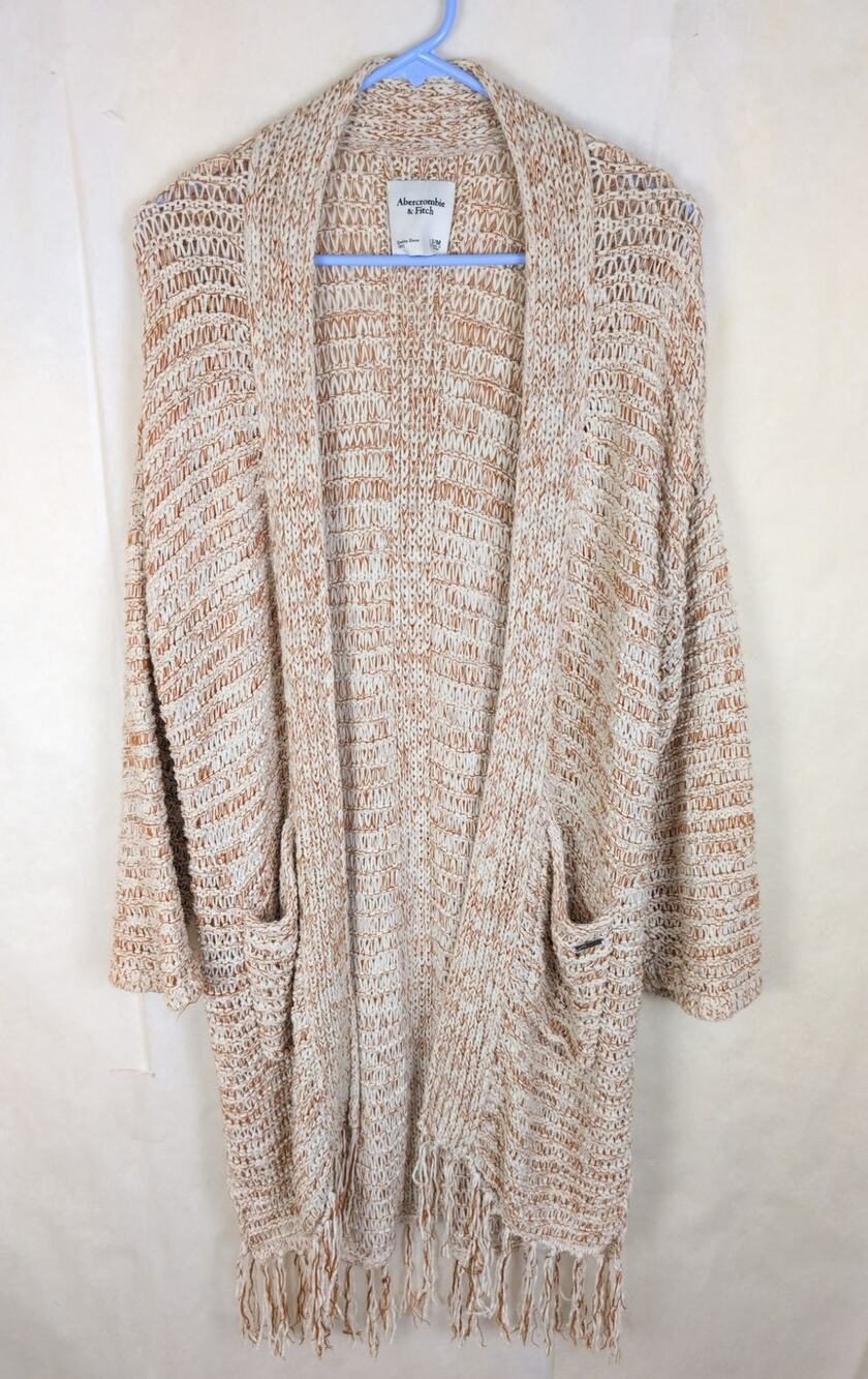 Abercrombie and Fitch tan open knit fringe duster cardigan Size S/M Beachy Boho